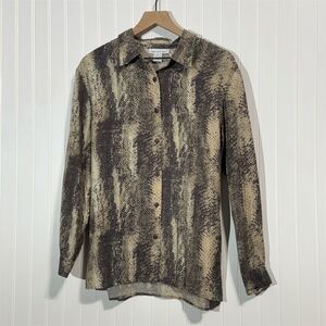 Anna and Frank 100% Silk Blouse L Snake Print Neutral Brown Beige Button Down